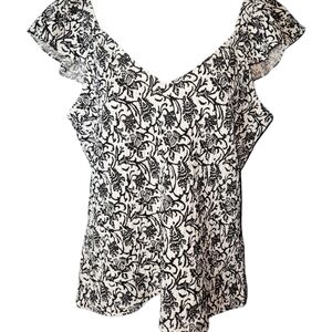 NWT LOFT Waffle Stitch Ruffle Sleeve Top